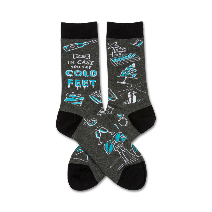 cold feet wedding crew socks with cartoon drawings for men and women    }}