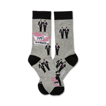two grooms wedding themed mens grey novelty crew socks