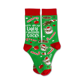 ugly christmas christmas themed mens & womens unisex green novelty crew socks