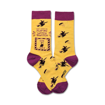 witch switch witch themed womens yellow novelty crew socks