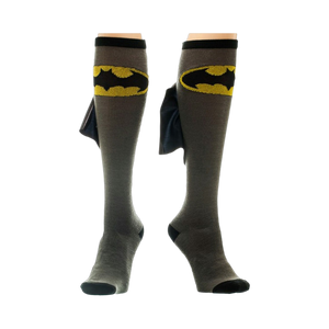 Alternative view of the Batman Shiny Cape knee-high socks, showing the socks from a slightly different angle.