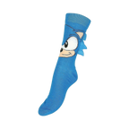 Side view of a blue Sonic the Hedgehog crew sock.