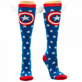 captain america star superhero themed womens blue novelty knee high socks