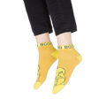 Flat lay of the four vibrant Sesame Street ankle socks displayed against a black background.