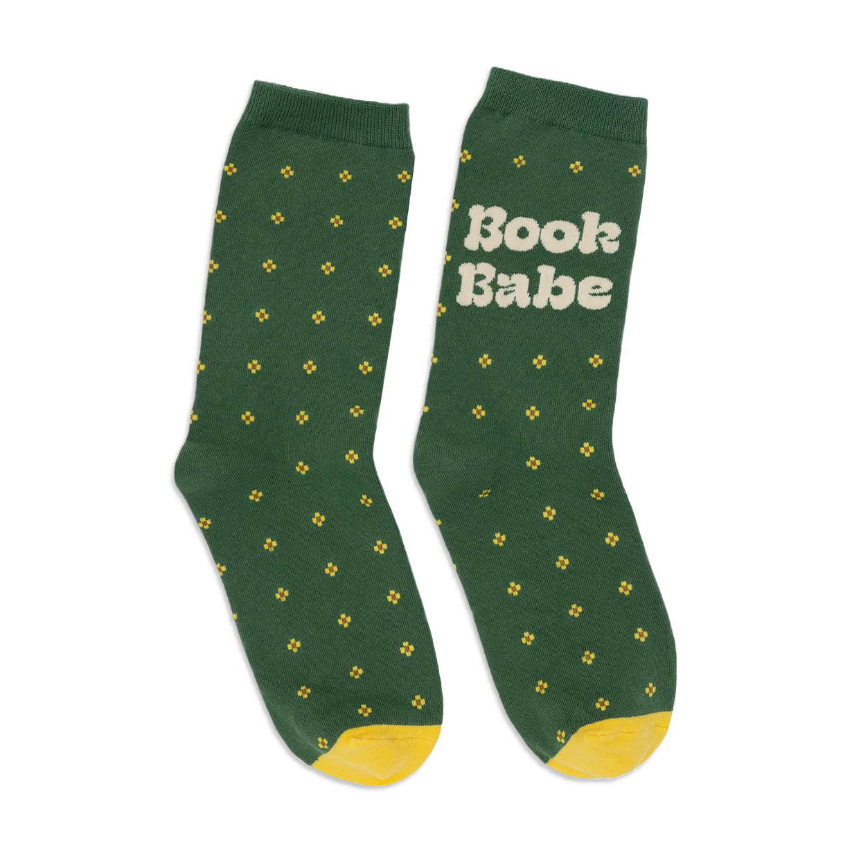 Lifestyle product shot of the Book Babe socks on a person's feet. Shows off the fit and style in context.