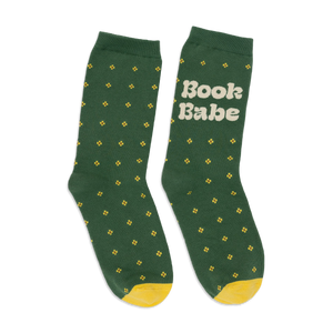 Lifestyle product shot of the Book Babe socks on a person's feet. Shows off the fit and style in context.