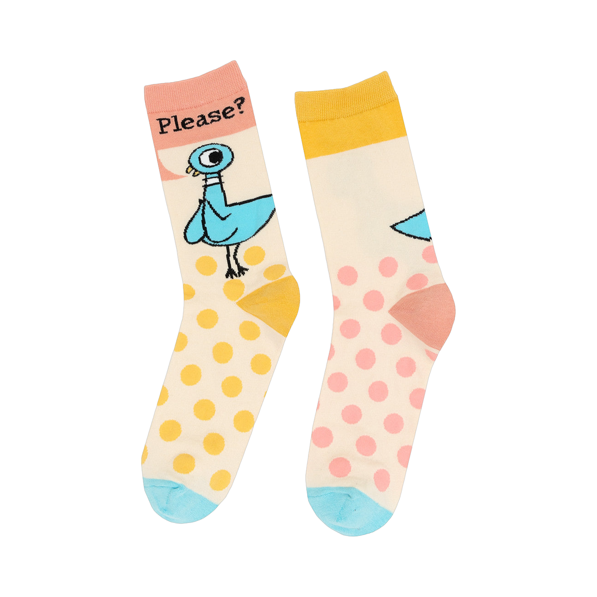 Lifestyle shot of Pigeon Pretty Please socks on a model's feet, showcasing how they look when worn.