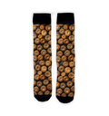 Flatlay product shot of two Bagels 360 socks against a white background. The socks are positioned vertically, showing the full bagel print.