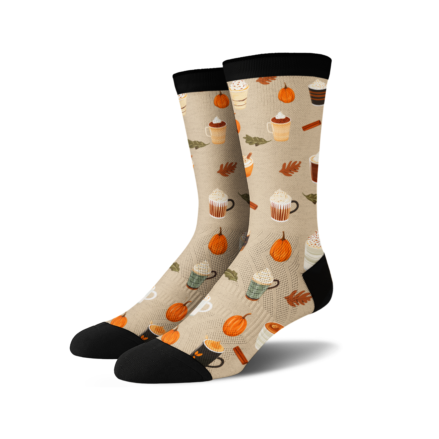 Close-up shot of Pumpkin Spice Latte socks, showcasing the detailed design and texture.