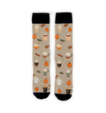 Flat lay of two Pumpkin Spice Latte socks against a neutral background.