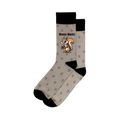 Lifestyle shot of 'Deez Nuts' socks on a person's feet, showcasing how they look when worn.