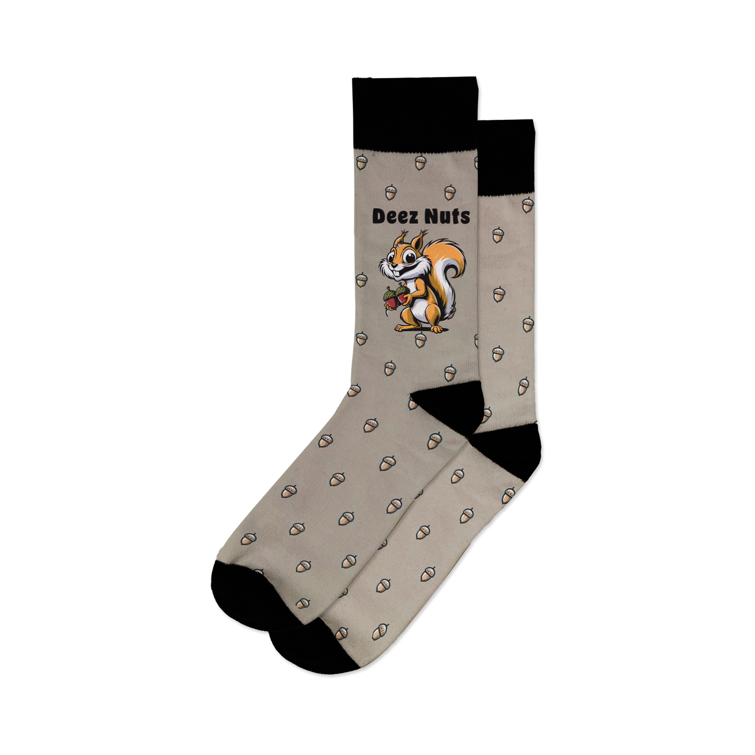 Lifestyle shot of 'Deez Nuts' socks on a person's feet, showcasing how they look when worn.