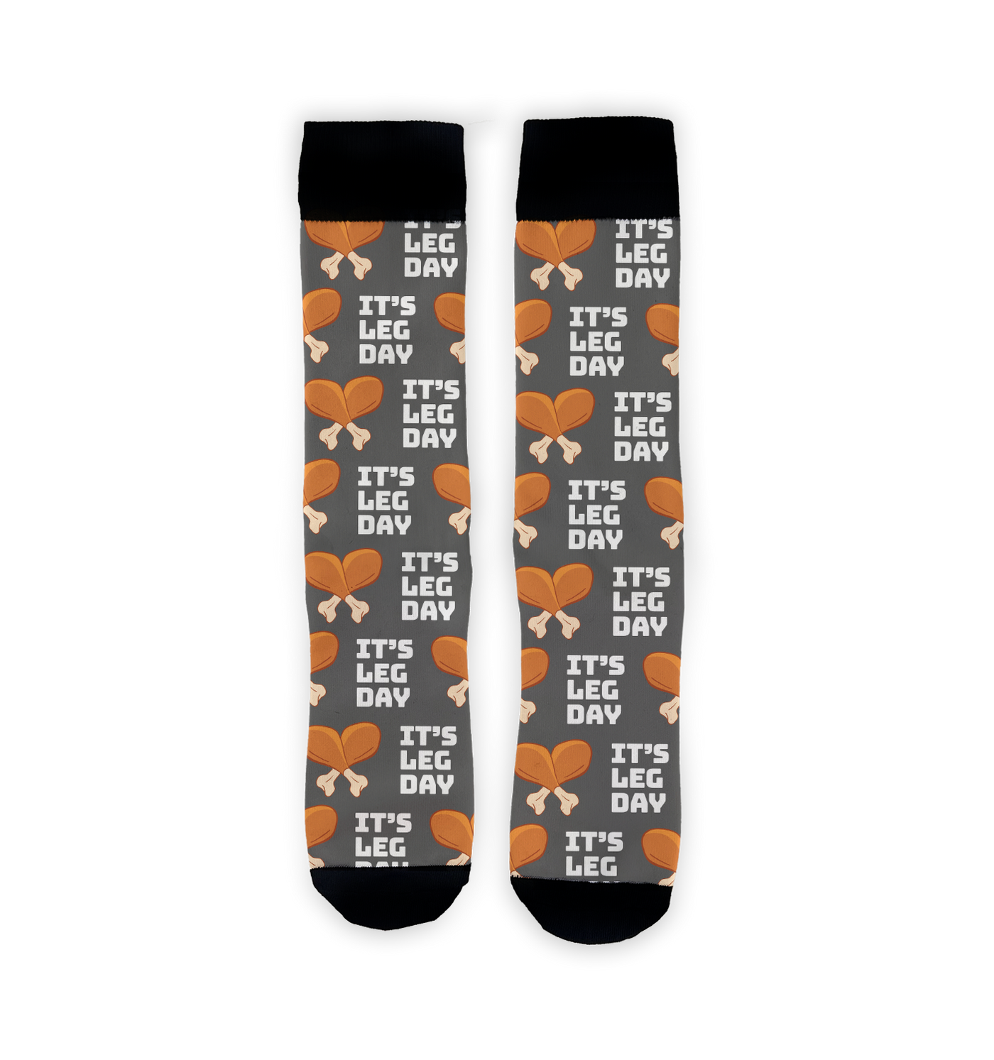 Close-up view of 'It's Leg Day' socks showing the detailed design and fabric texture.