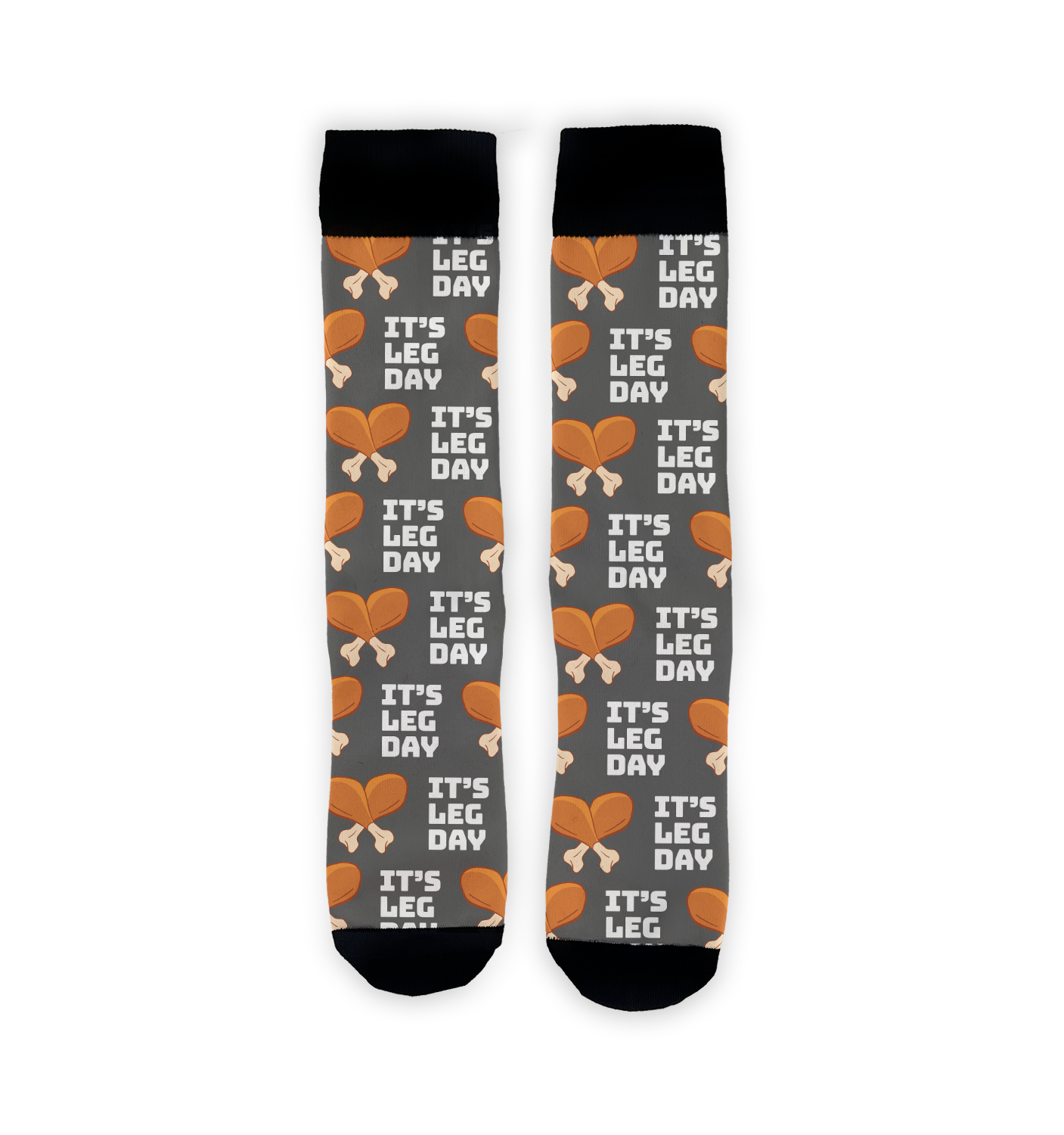 Close-up view of 'It's Leg Day' socks showing the detailed design and fabric texture.