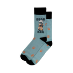 Close-up of the Bear Keg socks showing the bear, keg, and paw print details.