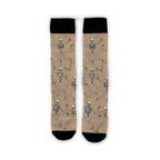 Flat lay: Pair of black 'Dead Man's Party' socks.