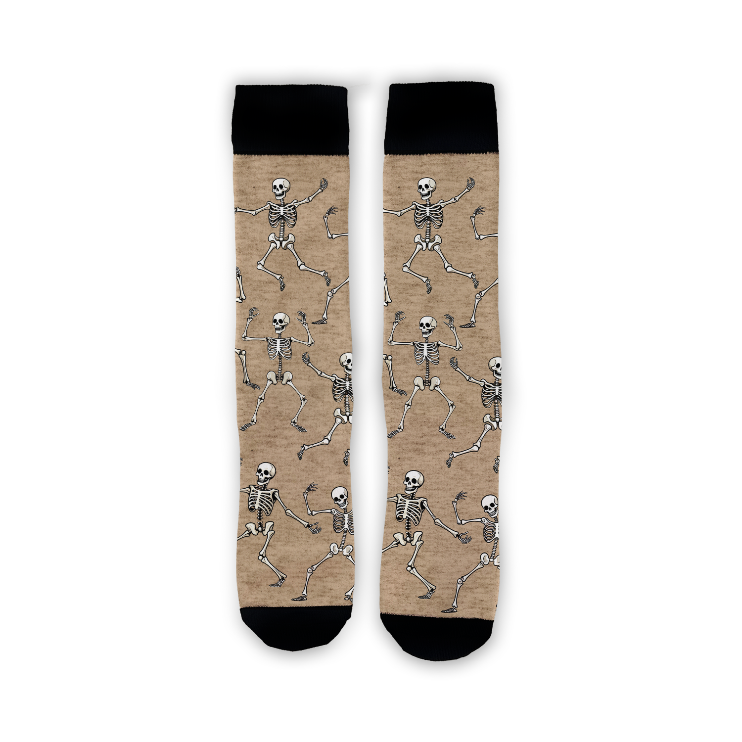 Flat lay: Pair of black 'Dead Man's Party' socks.