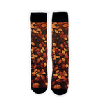 Flatlay showcasing a pair of 'Autumn Leaves' socks, highlighting the fall-themed design.