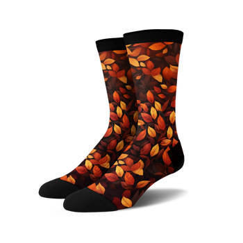 autumn leaves fall themed mens & womens unisex black novelty crew socks