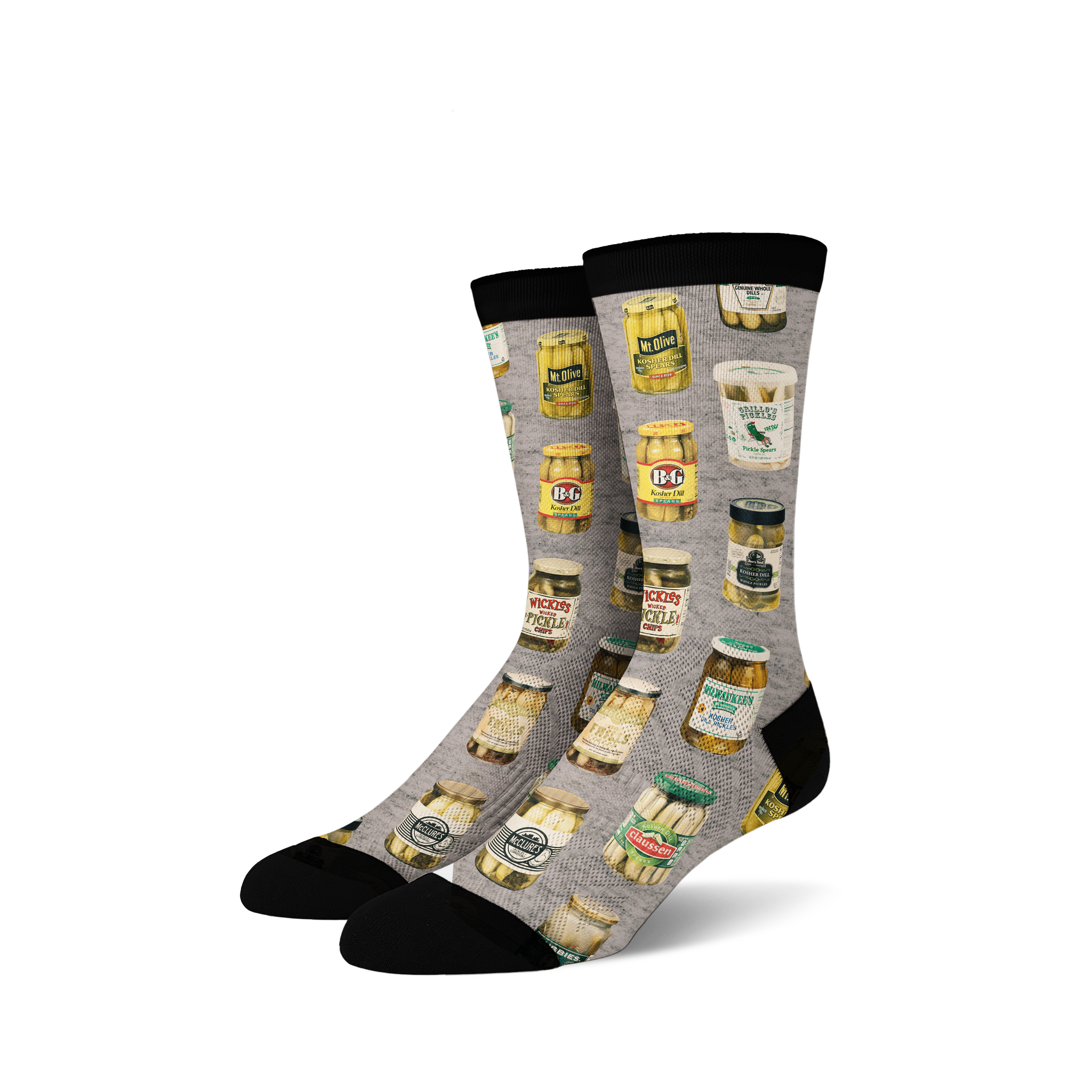 Flat lay product shot of two Pickle Jar socks, showcasing the full design.