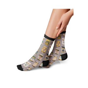 Lifestyle shot of a person wearing Pickle Jar socks, showing how they look when worn.