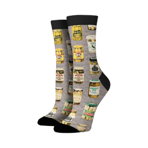 Close-up of Pickle Jar socks showing the detail of the pickle jar illustrations.