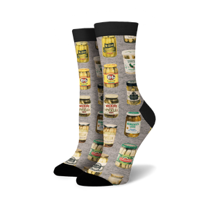 gray crew pickle jar design socks for men and women.   