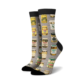 gray crew pickle jar design socks for men and women.   