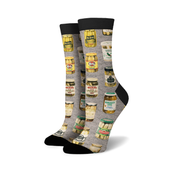 pickle jars pickles themed mens & womens unisex grey novelty crew socks