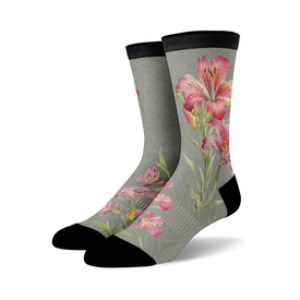 alstroemeria alstroemeria themed mens & womens unisex grey novelty crew socks