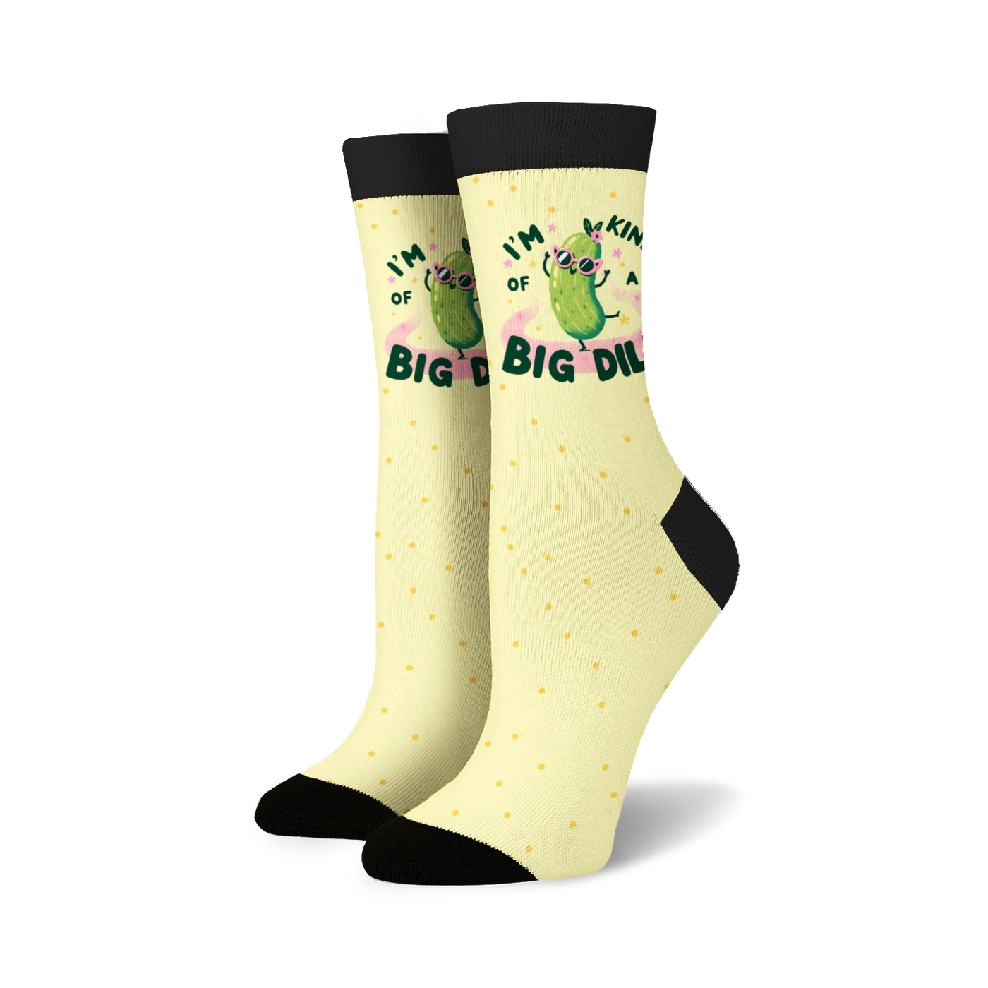 Flat lay showcasing two pairs of the 'I'm Kind of a Big Dill' socks.