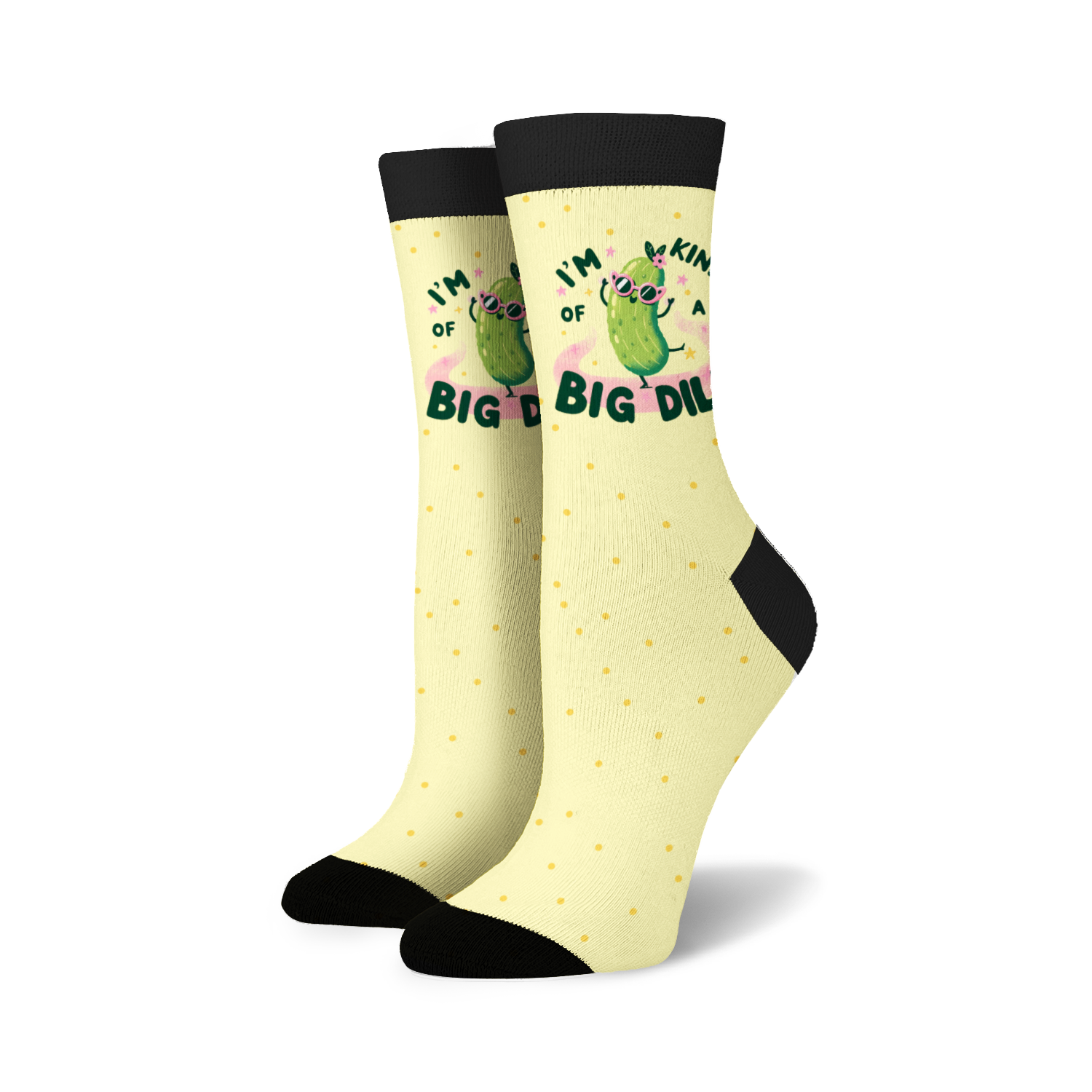 Flat lay showcasing two pairs of the 'I'm Kind of a Big Dill' socks.