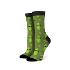 Lifestyle shot of Dill With It socks on a model's feet, showing the socks from an angle.