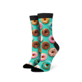A pair of donut socks shown from the front, showcasing the full donut print.