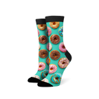 A pair of donut socks shown from the front, showcasing the full donut print.