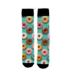 Close-up shot of the donut socks, highlighting the vibrant colors and details of the donut design.
