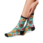 Lifestyle shot of a woman's legs wearing the donut socks, showing how they look when worn.