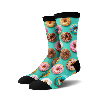 donuts 360 donuts themed mens & womens unisex blue novelty crew socks
