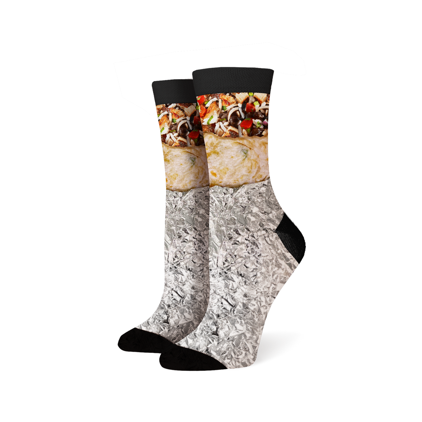 Close-up product shot of a pair of burrito socks.