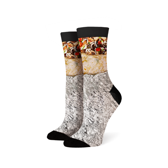 Close-up product shot of a pair of burrito socks.