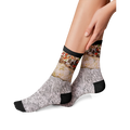 Lifestyle shot showing the burrito socks on a person's feet.