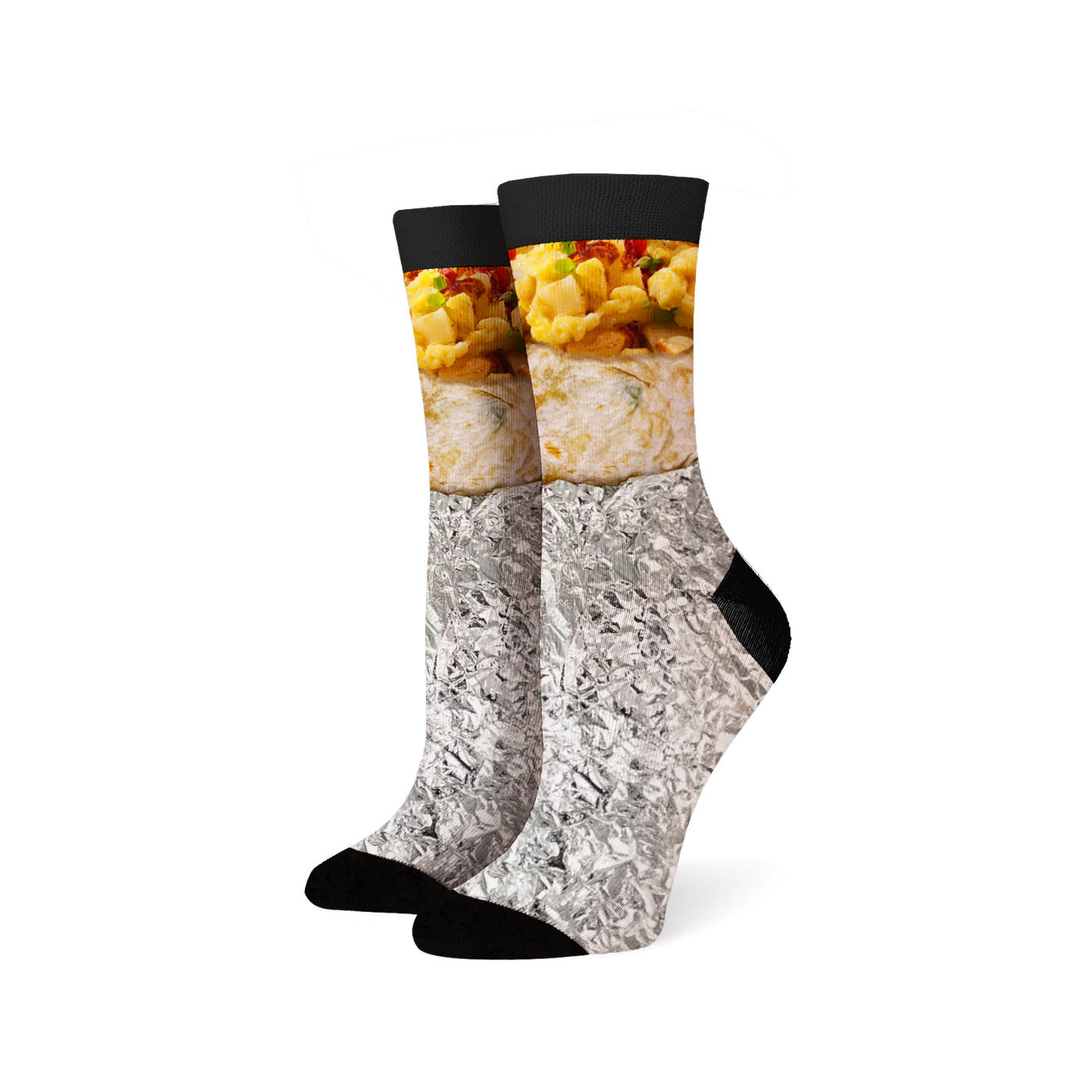 Product shot of Breakfast Burrito 360 socks against a white background.