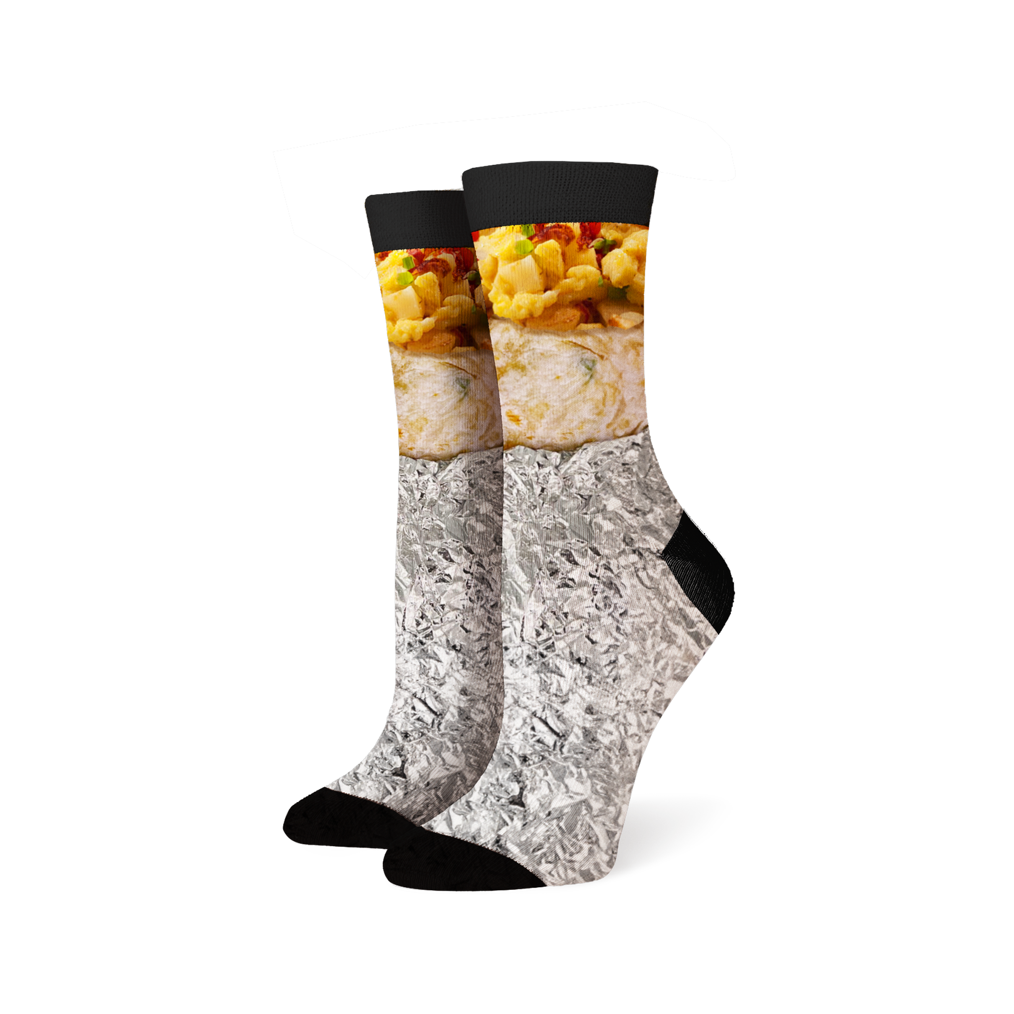 Product shot of Breakfast Burrito 360 socks against a white background.