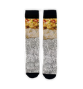 Flat lay showcasing the Breakfast Burrito 360 socks against a black background.