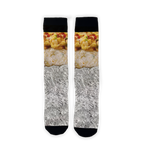 Flat lay showcasing the Breakfast Burrito 360 socks against a black background.