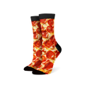 Lifestyle shot of a person wearing the pepperoni pizza socks.