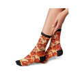 Flat lay product shot showing both pepperoni pizza socks together.