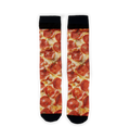 Close-up detail shot highlighting the realistic pepperoni pizza print on the socks.
