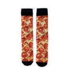 Close-up detail shot highlighting the realistic pepperoni pizza print on the socks.