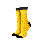 Lifestyle shot: Mac & Cheese 360 socks on a person's feet, showing the fit and design in a casual setting.
